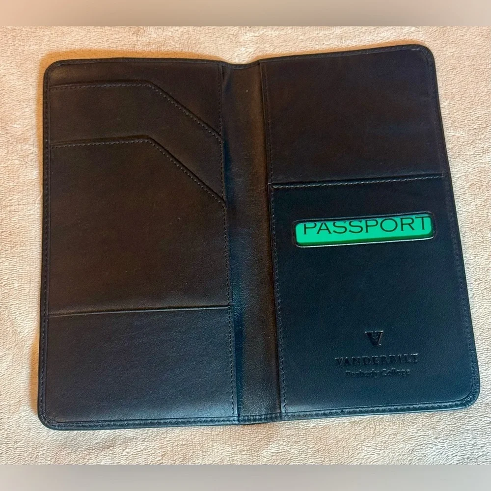 Royce Black Passport Holder Leather Vanderbilt Peabody College stamped inside